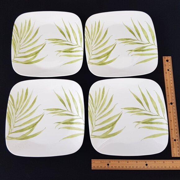 4pc Corelle Vitrelle Bamboo Leaf Square Dinner Plate Set, Made in USA - Picture 6 of 9